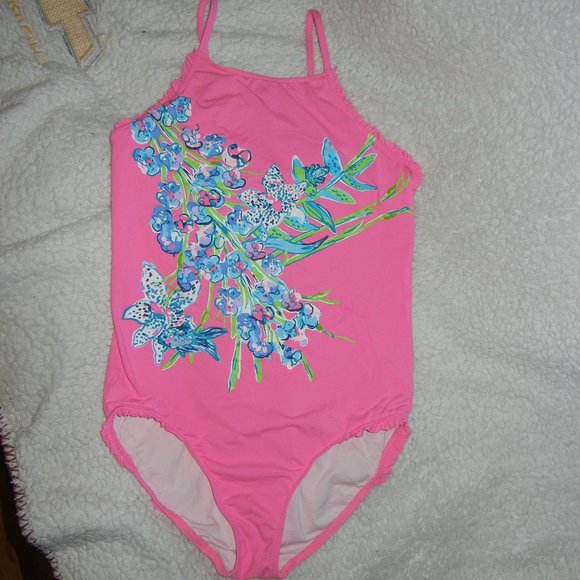 Lilly Pulitzer Kids UPF 50 Juliet Swimsuit Pink Tropics Sway size 12